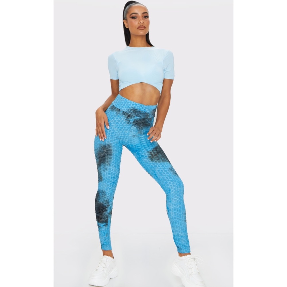 Blue Tie-Dye Scrunch Butt-Lifting Compression High-Waisted Workout Leggings